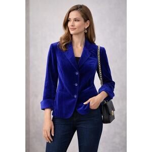 Talbots Womens Royal Blue Velvet Blazer Jacket Size 20W Whimsygoth Fairy Grunge